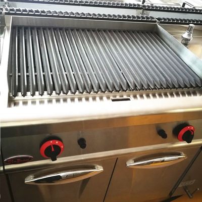 Коммерческий газовый лавовый каменный гриль с шкафом и устройством защиты от пламени в Сливере